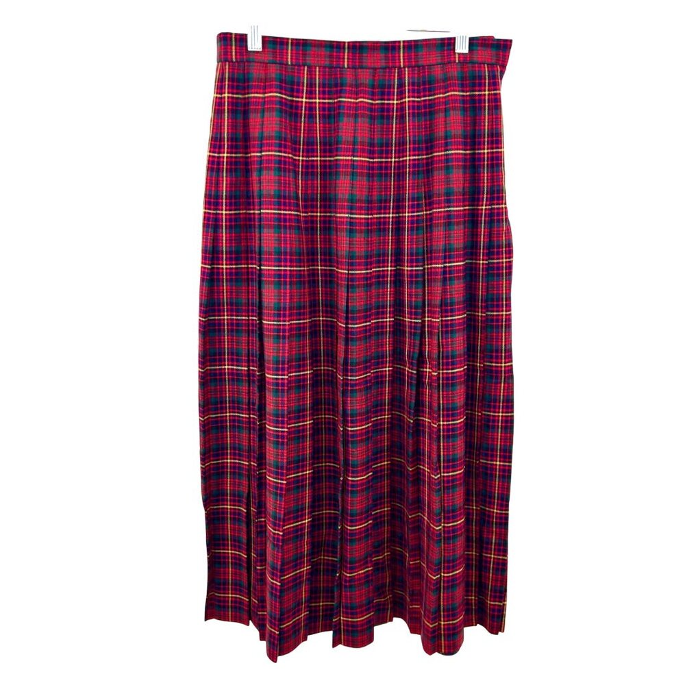 VINTAGE H&W HAWKSLEY & WIGHT TARTAN PLAID PLEATED WOOL MIDI SKIRT MADE IN USA
